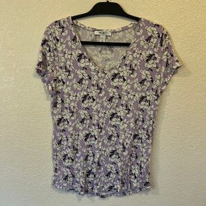 White House Black Market Medium Purple/White/Black Floral Shirt